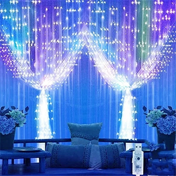 Curtain Fairy Lights String Light 8 Modes with Remote Control IP64 Waterproof Home Christmas Party Wedding Light Decoration Lights USB Powered