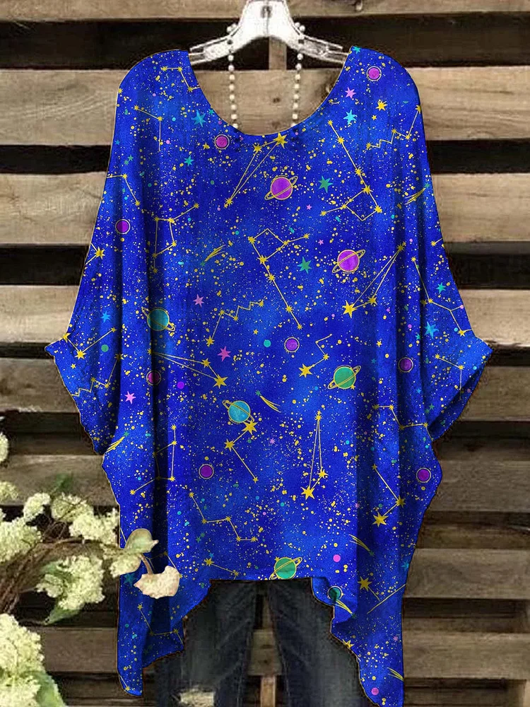 Women's Space Galaxy Constellation Abstract Print Top