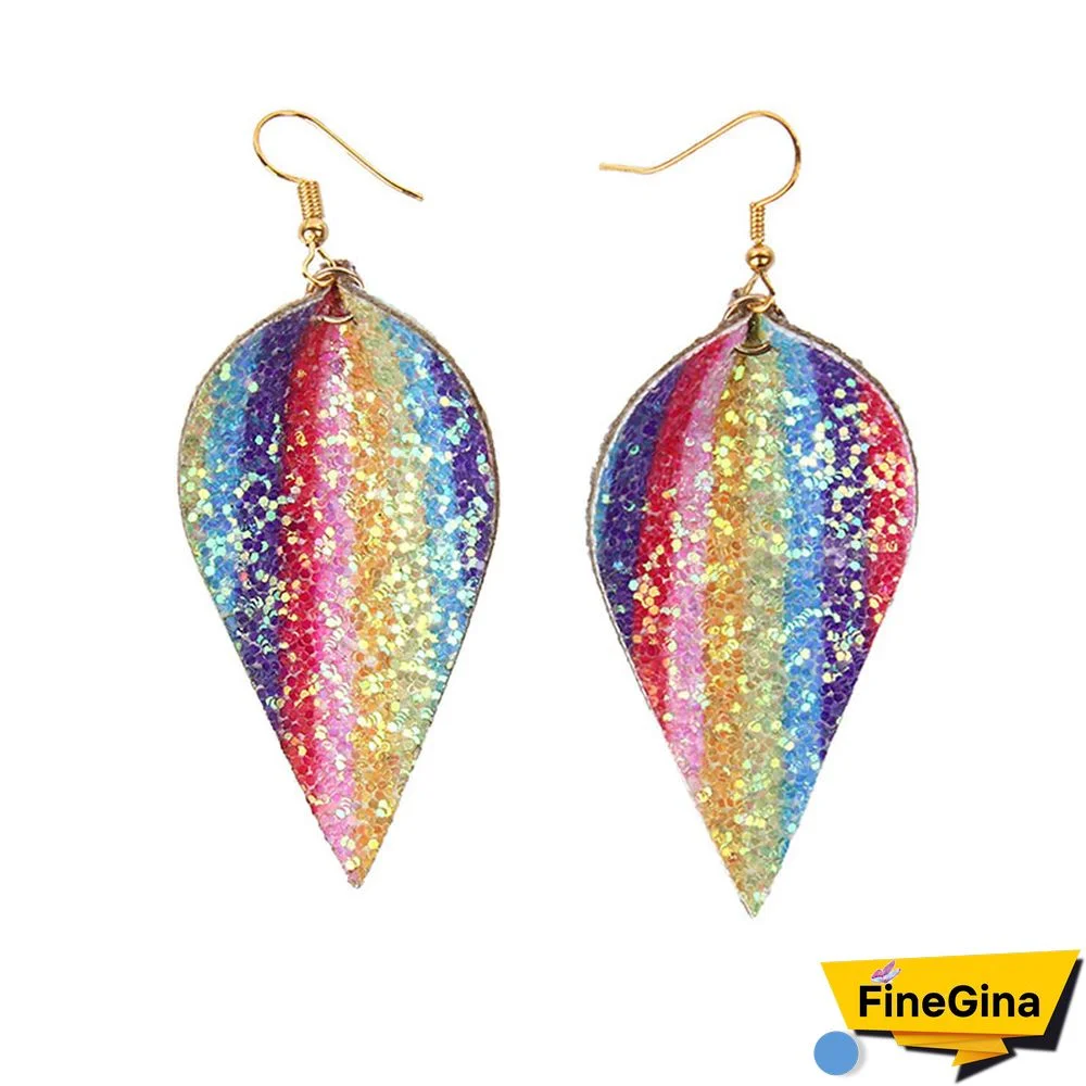 ZWPON Glitter Rainbow PU Leather Leaf EarringsFor Women Looking Various MultiColor Summer Leather Party Earrings Wholesale