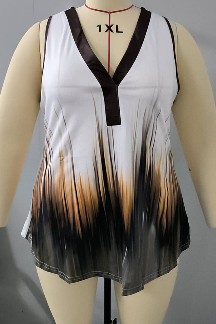 Plus Size Ombre Print Casual V Neck Tank Top  Flycurvy [product_label]