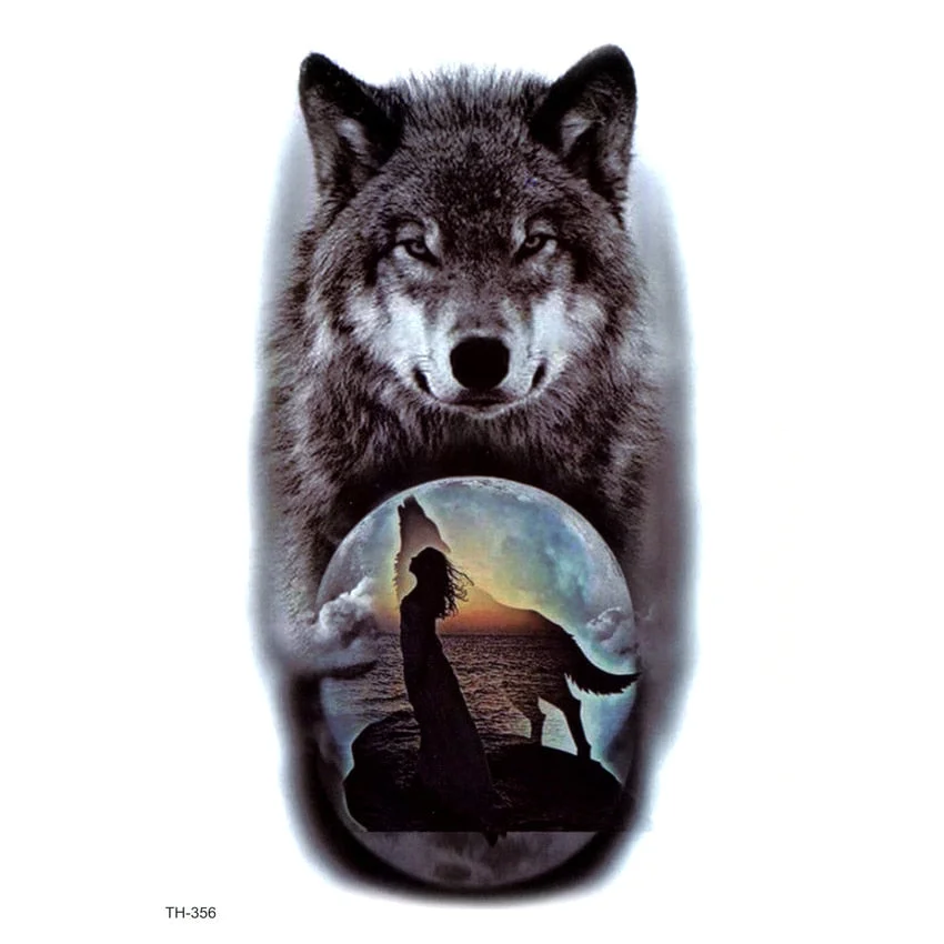 Six Styles Wolf Waterproof Temporary Tattoo Sticker On Body Art Tattoo Fake Tattoo Sleeve Clock Tatouage Henna Tatoo Sleeve