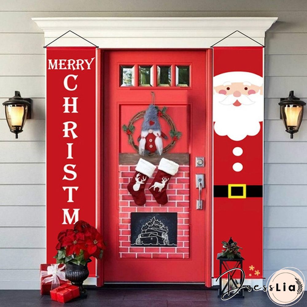 Snowman Santa Clus Merry Christmas Decorations Banner Christmas Porch Sign Hanging Banners For Indoor Outdoor Front Door Wall Xmas Christmas Decoration