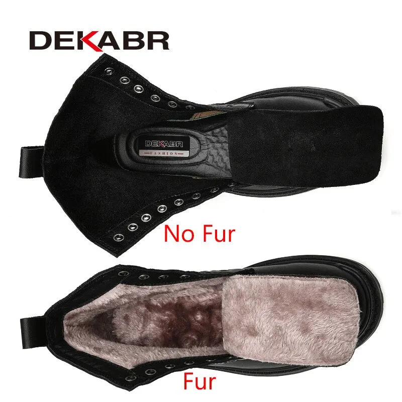 DEKABR Warm Winter Ankle Boots Men Casual Genuine Leather Shoes Lace-Up Platform Waterproof Work Mens Boots Military Army Boots