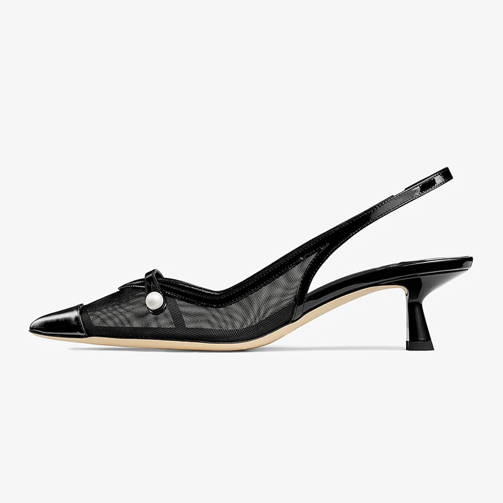 Pointed Toe Slip On Breathable Slingback Pumps Women's Black Heels