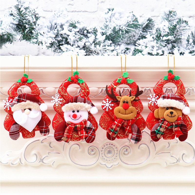 Cartoon Cute Santa Elk Snowman Fireplace Window Bell Hanging Ornaments - Livereid