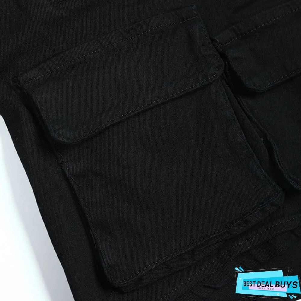 Trendy Cropped Multi Pocket Cargo Shorts Slim Waist Slim Fit Summer Loose Denim Shorts
