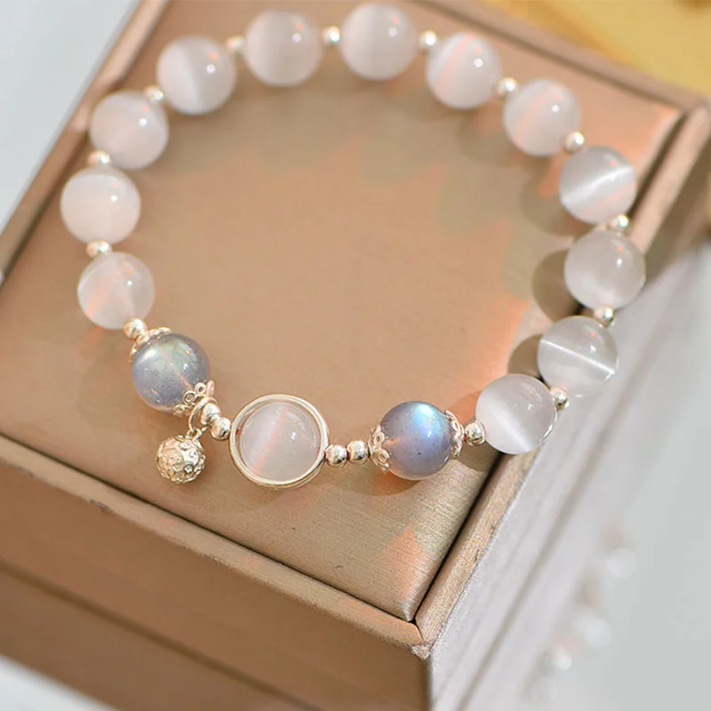 925 Sterling Silver Cat Eye Moonstone Love Support Bracelet