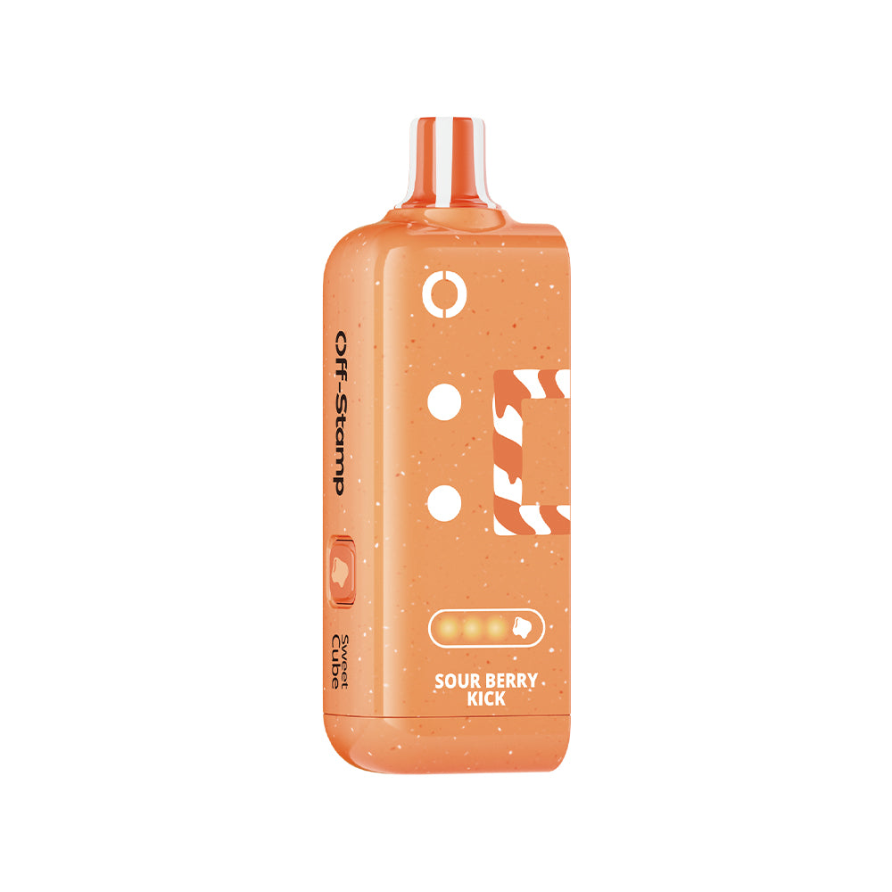 Off Stamp X-Cube Sweet Cube smart device in orange, Sour Berry Kick flavor with adjustable sweetness.