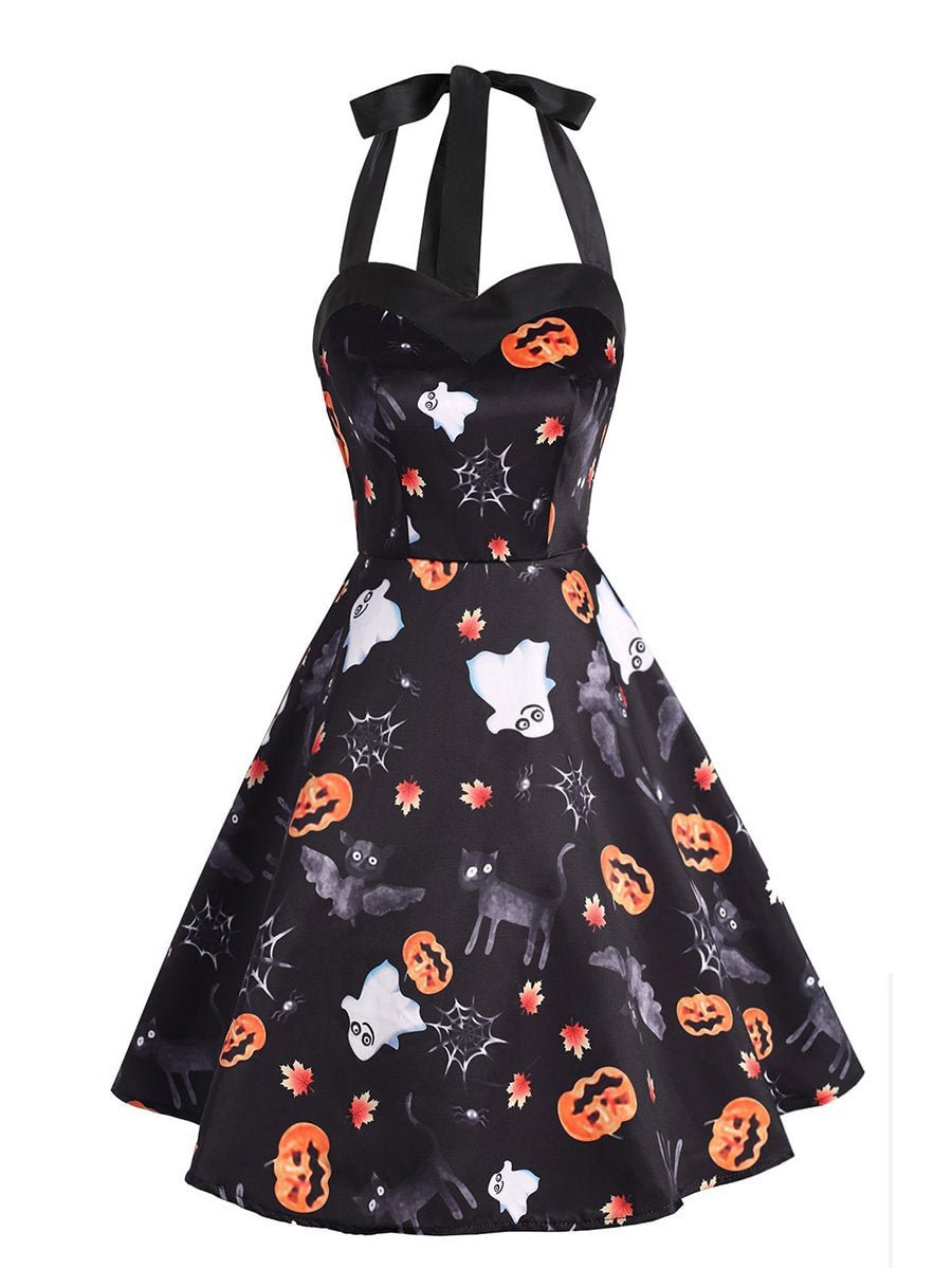 1950s Vintage Dress Halloween Pumpkin Print Dress