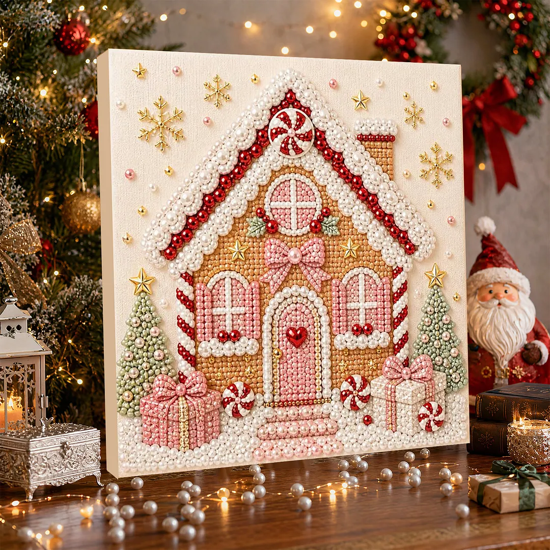 Framed 3D Pearl Painting Set Holiday Gingerbread 7.87x7.87in
