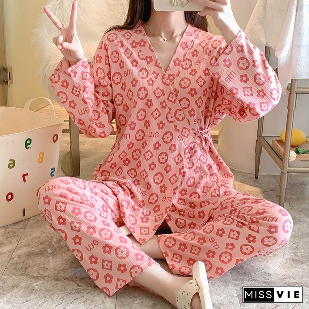 Small Flower Letter Cotton Pajamas Set