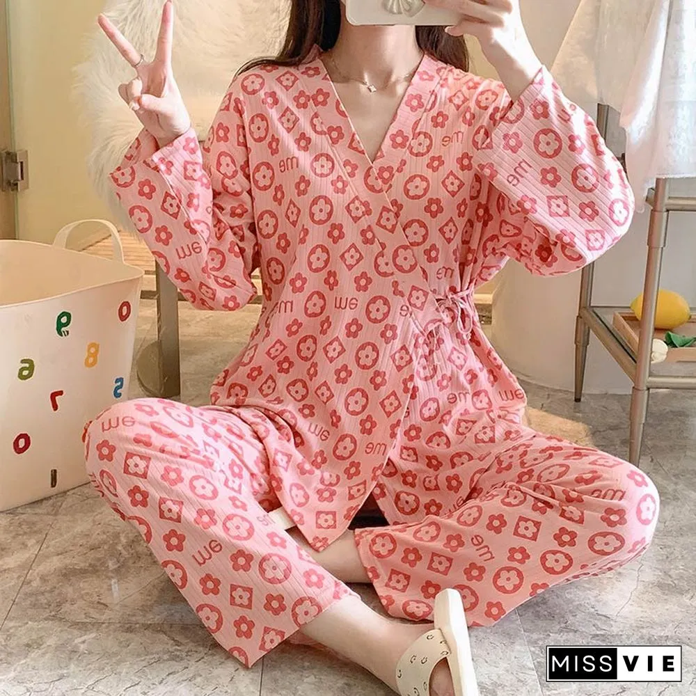 Small Flower Letter Cotton Pajamas Set
