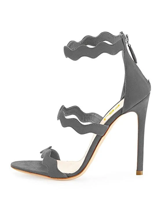 Grey Suede Stiletto Heel Gladiator Sandals with Tri-Strap Design - Vita Vdcoo