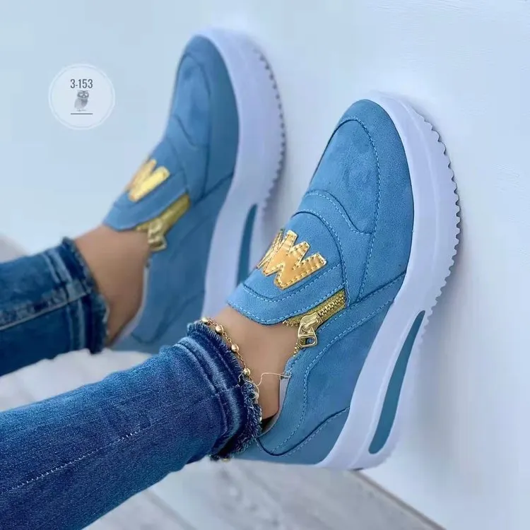 Breakj Breakj New Large-Size Sports Single Shoe Pine Cake Flat Bottom Zipper Color Casual Sneakers