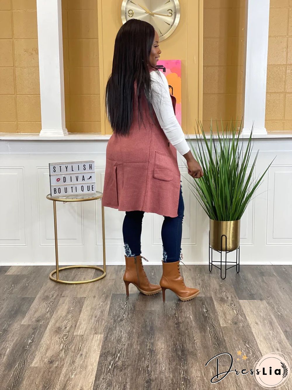 Solid Color Sleeveless knit Sweater Vest Cardigan