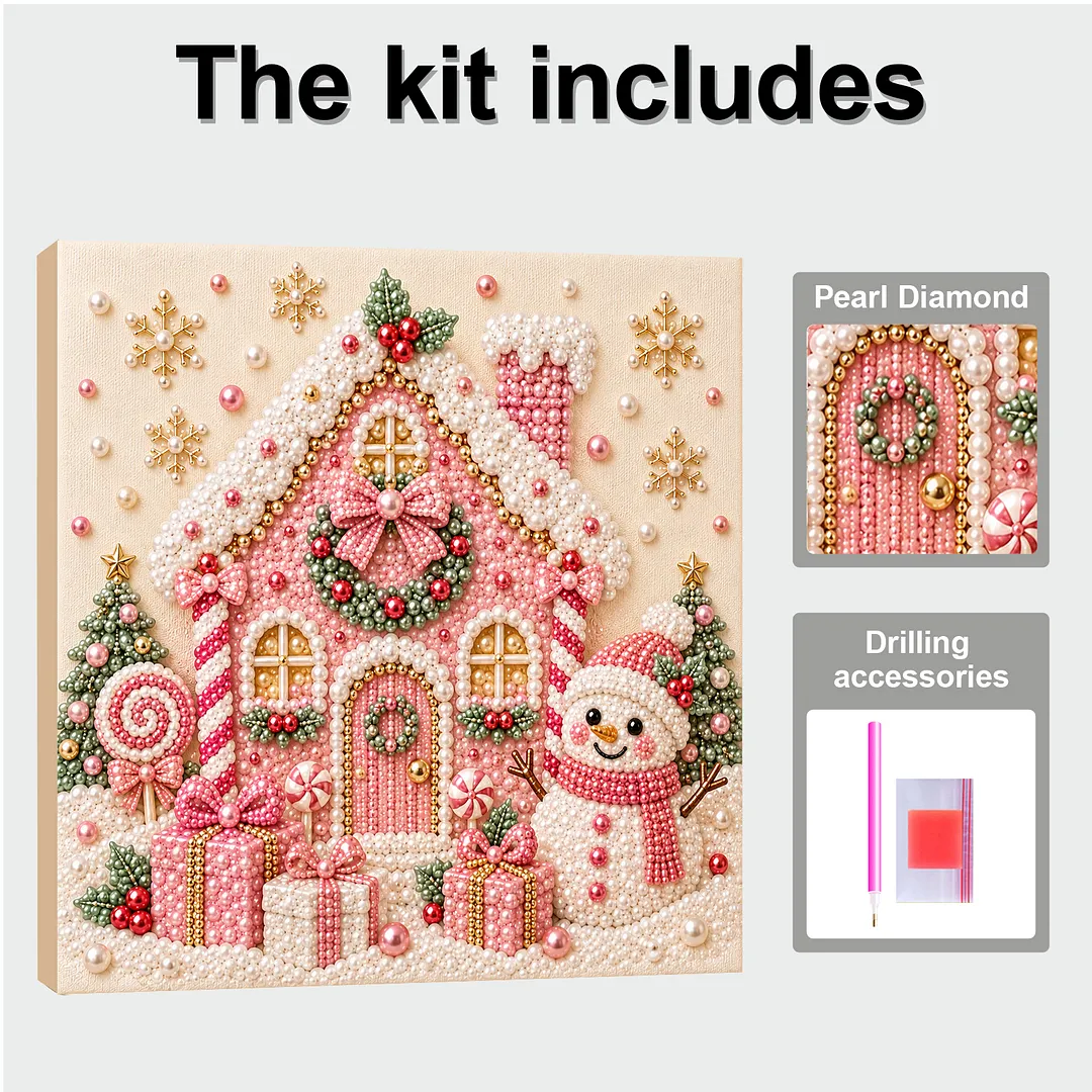 Framed Pearl Painting Kit Christmas Snowman Cottage 7.87x7.87in