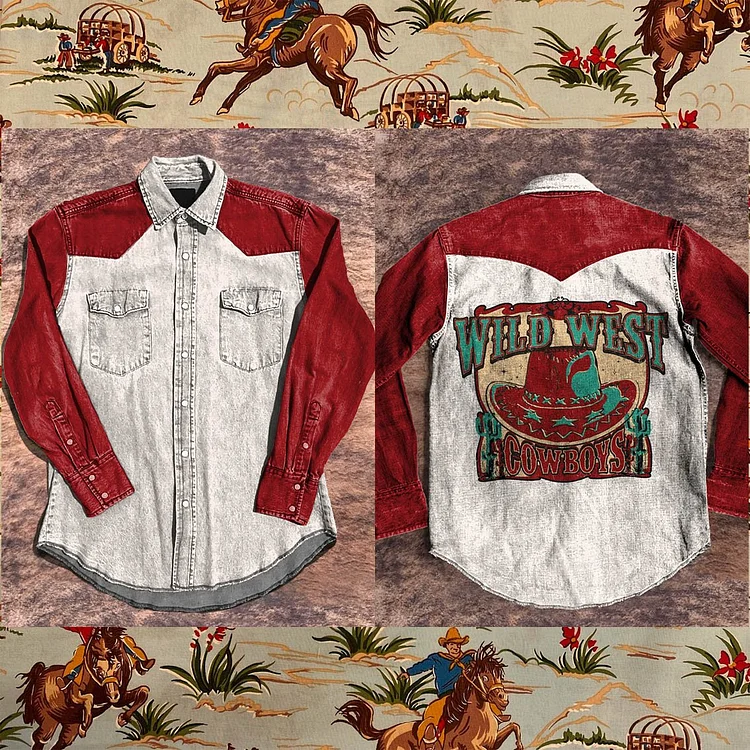 Wild West Cowbosy Vintage Print Casual Shirt