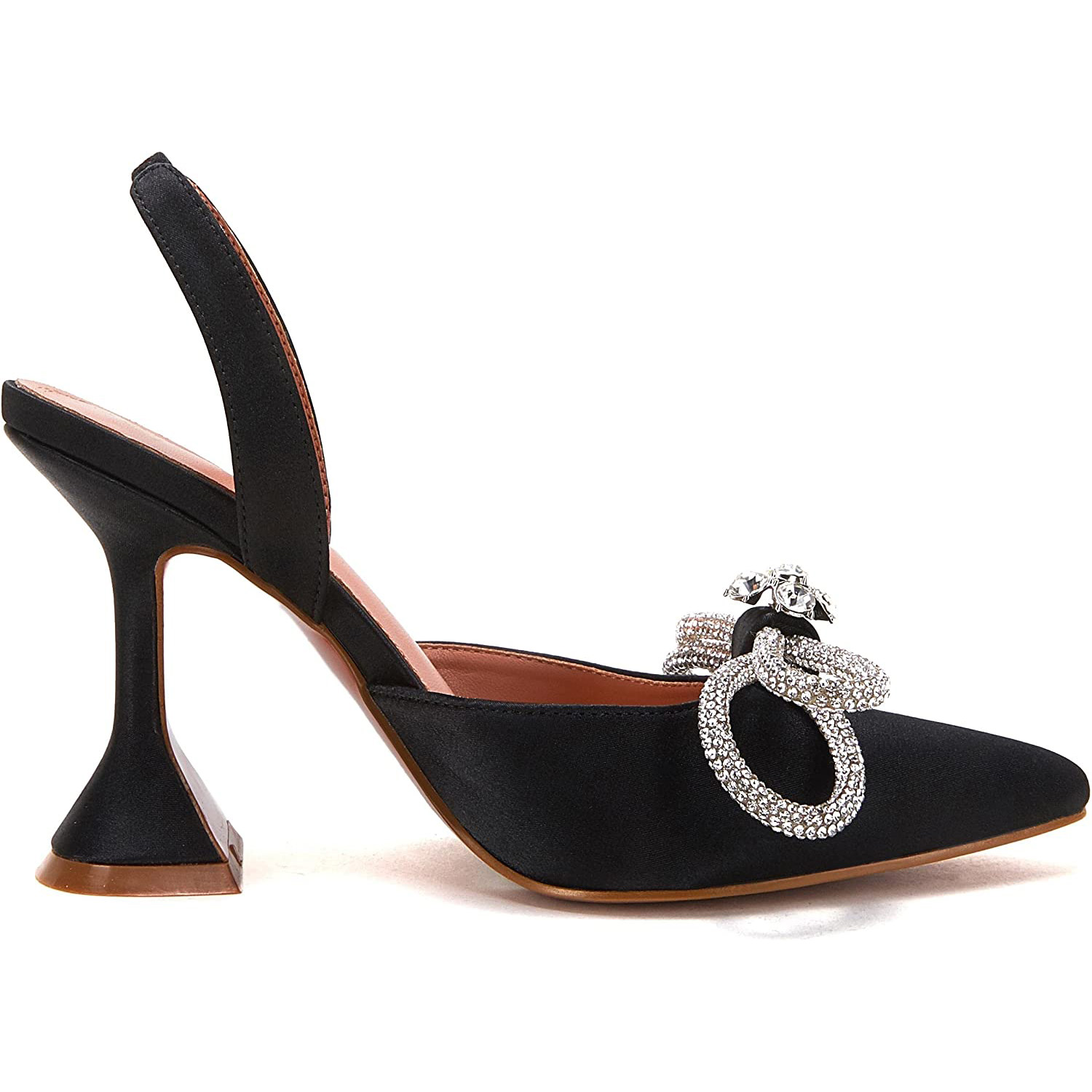 95mm Womens Heeled Sandals Point Toe Slingback Rhinestones Bowknot Crystal Party Wedding Dressy Shoes-vocosishoes