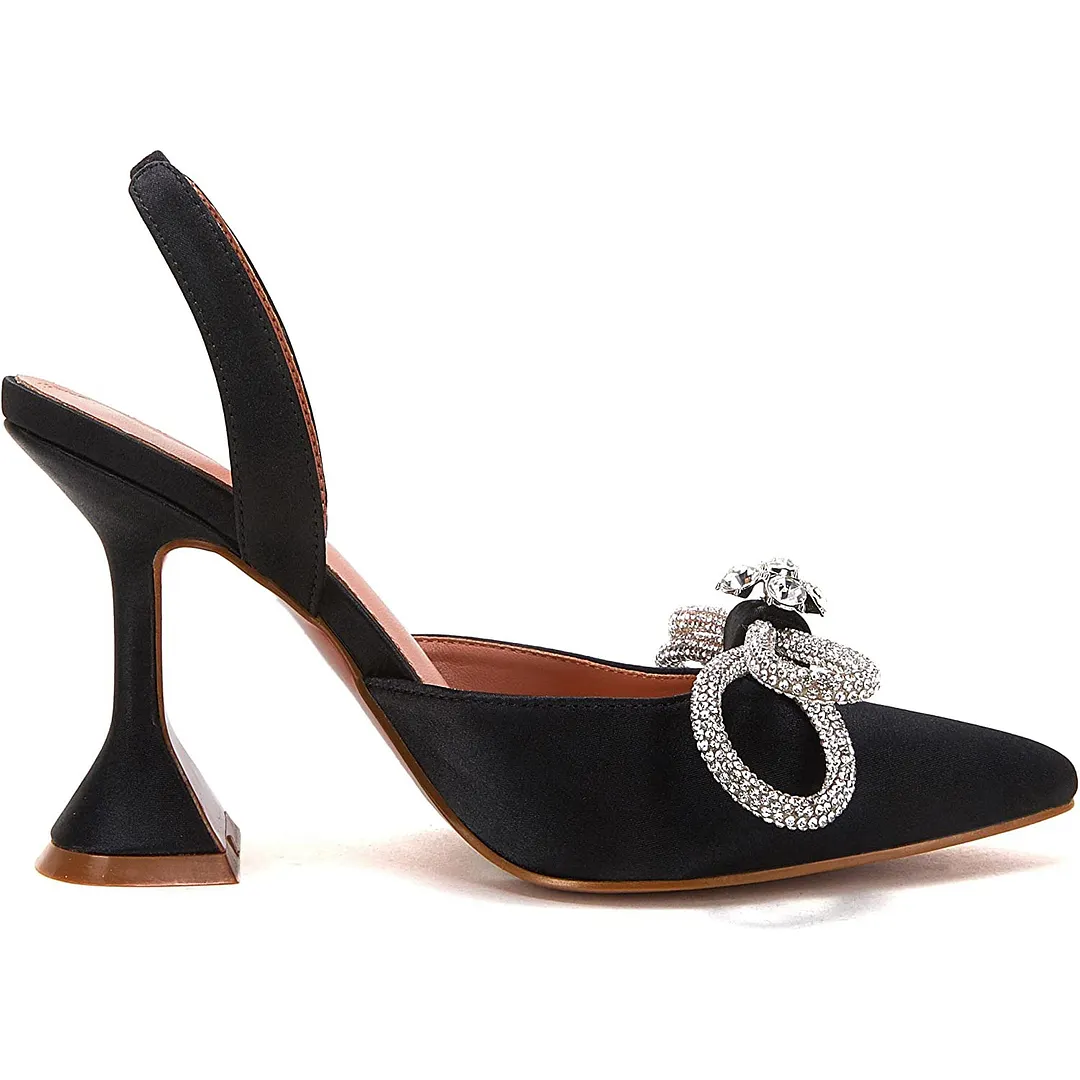 95mm Womens Heeled Sandals Point Toe Slingback Rhinestones Bowknot Crystal Party Wedding Dressy Shoes-vocosishoes