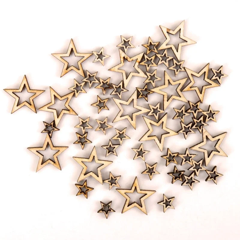 Wooden Hollow Star Shape Scrapbooking Embellishments Craft Handmade Home Wedding Decoration Accessory DIY 10-20mm 50pcs MZ256