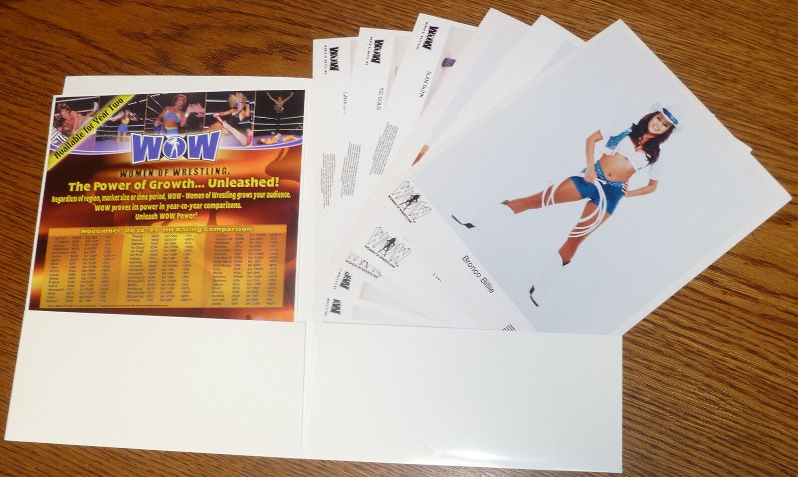 Women of Wrestling 6x 8x10 Promo Photo Poster painting Set Folder 1999 2000 w/ Bobbi Billard WOW