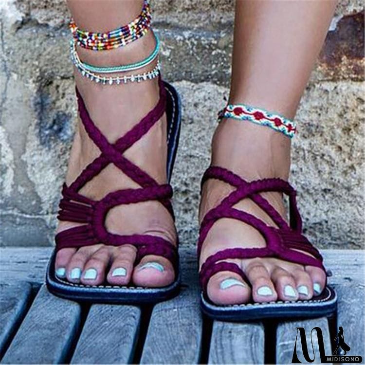 MidiSono - Women's Knitted Fabric Breathable Beach Flat Sandals