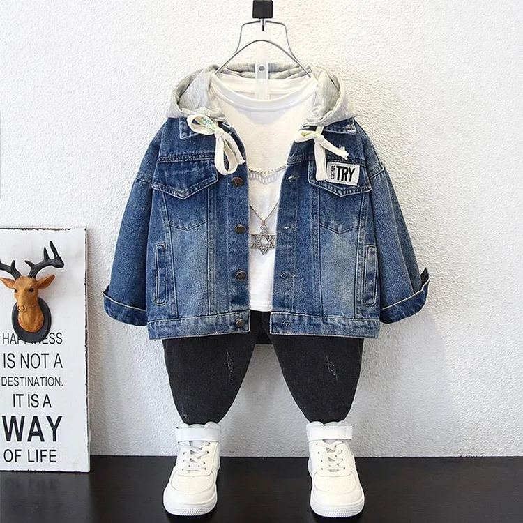 Toddler Boys Jackets Boys Autumn Clothing Hooded Denim Jacket Handsome