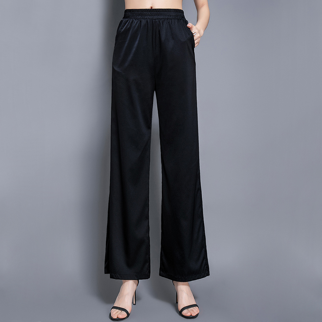 Work Silk Straight Leg Pants with High Waisted for Women REAL SILK LIFE