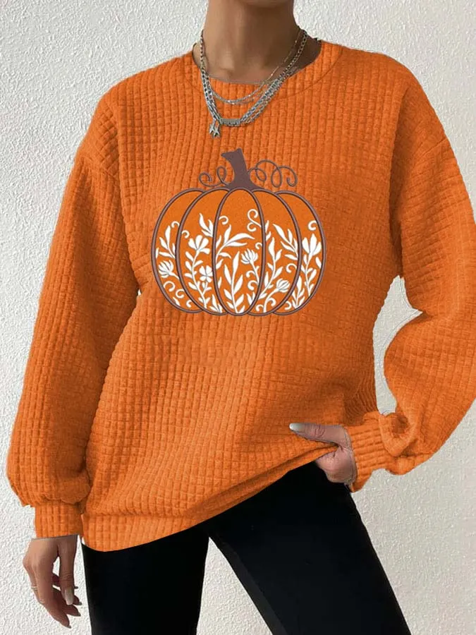Women's Swirl Pumpkin Applique Print Sweatshirt 