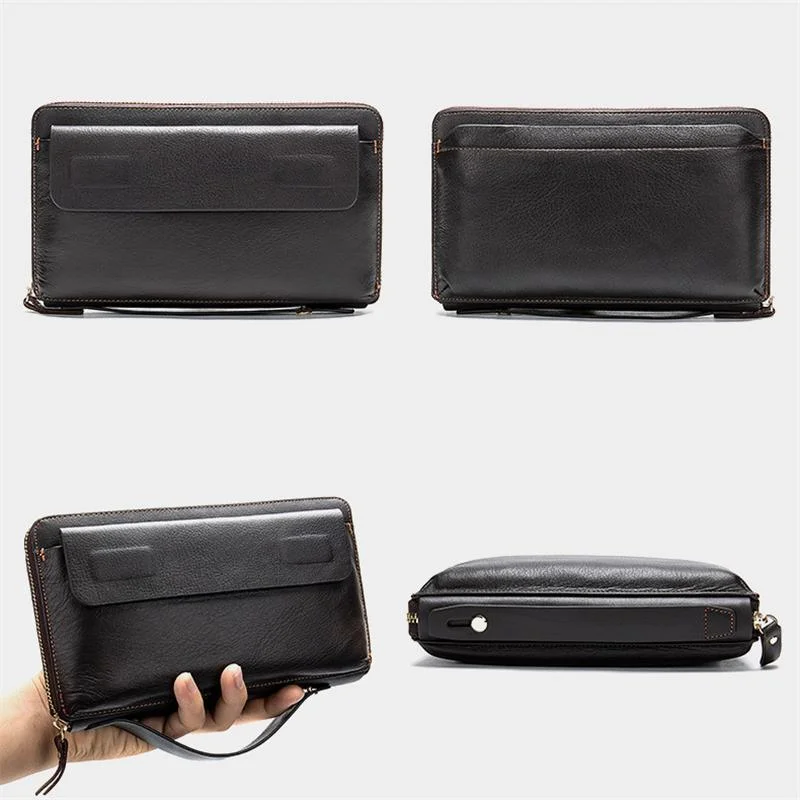 Mens Business Large Capacity Leather RFID Blocking Clutch Bags Wallets
