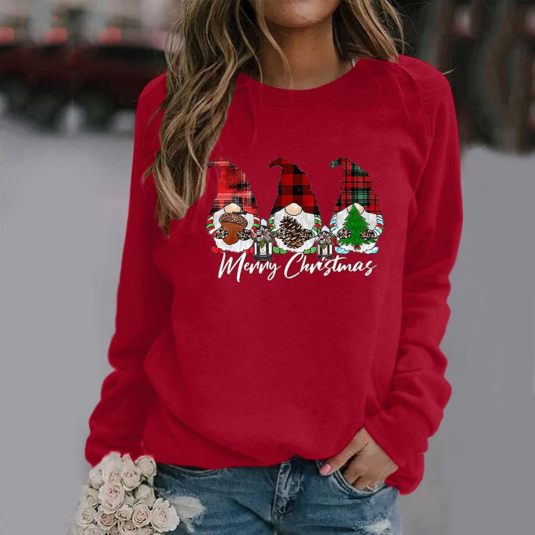 AMTF Merry Chirstmas Shirts for Womens 2021,Round Neck Pullover Lightweight Casual Loose Basic Fit Fall Top Sweatshirt