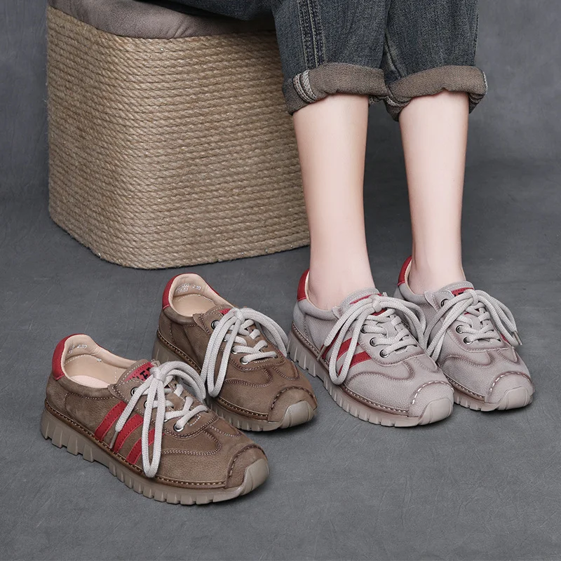 Yyvonne Time 99] Head-Level Cowfreft Leather-Scage Shoes Women's New Sports Leisure Agment Shoes Soft Sole Single Shoes