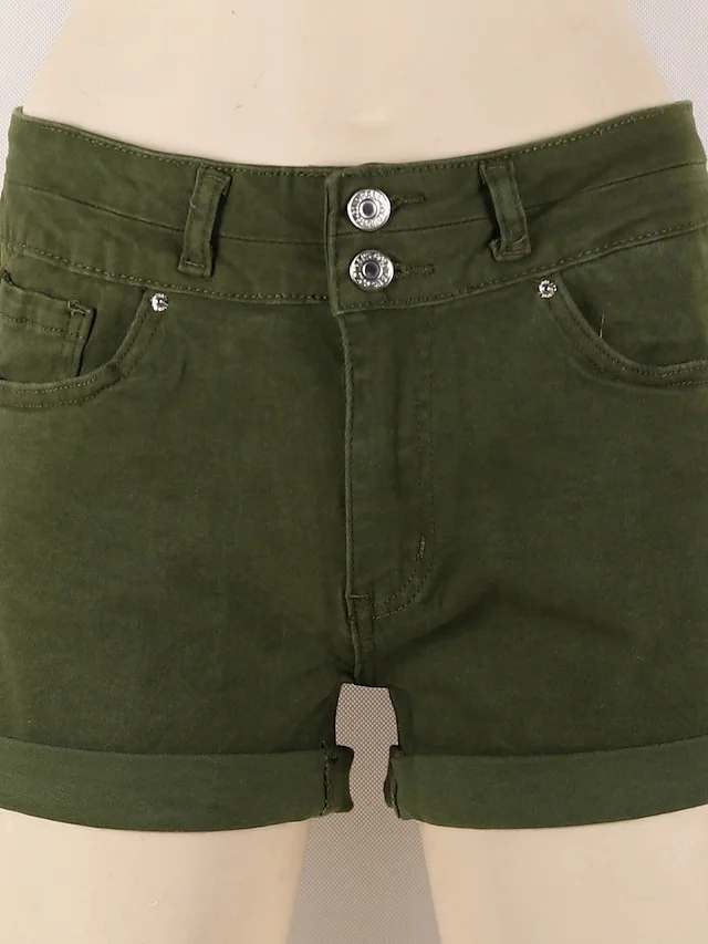 Women's Shorts Hot Pants Denim Army Green White Black Mid Waist Fashion Casual Weekend Side Pockets Micro-elastic Short Comfort Plain S M L XL XXL | IFYHOME