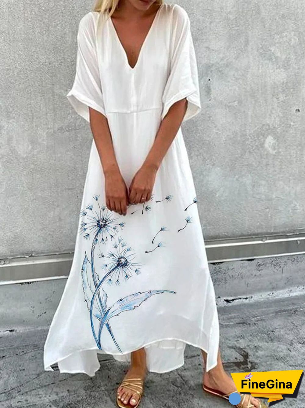 Vintage Print Pattern Loose Dress Button Casual Summer Office Ladies Dress New Beach Short Sleeve V Neck Long Women Dresses