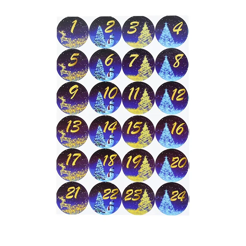 24Pcs 4.5cm Merry Christmas Advent Calendar Number Paper Stickers DIY Scrapbooking Round Christmas Gift Sticker Label Xmas Decor