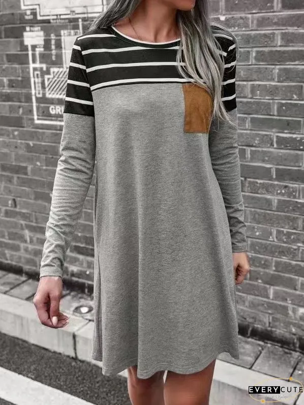 Dresses Loose Striped Pocket Panel Long Sleeve Dress for Women