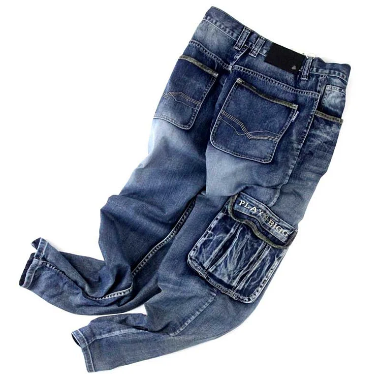 Xrcrm Men's Cargo Loose Denim Trousers Baggy Casual Jeans Pants For Male Plus Size 30-46 Hip Hop