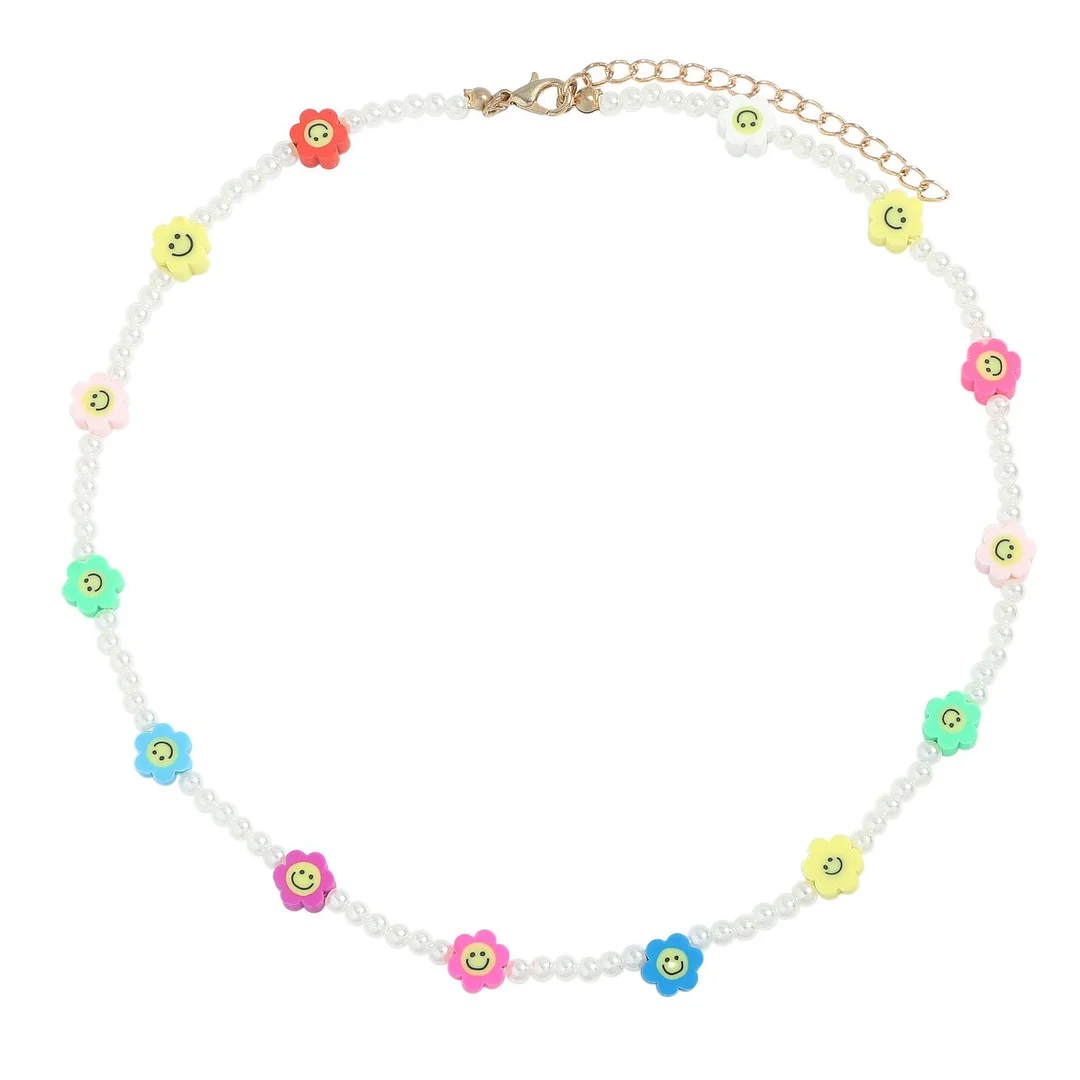 Dvacaman 2021 New INS Korean Sweet Colorful Little Flower Acrylic Pearl Bohemian Beaded Clavicle Necklaces for Women DIY Jewelry