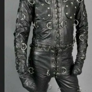 Mens Bondage jumpsuit cell suit Black Cow Leather Heavy Duty Restriction  Catsuit bdsm bondage stylish suit sexy gay suit LGBT