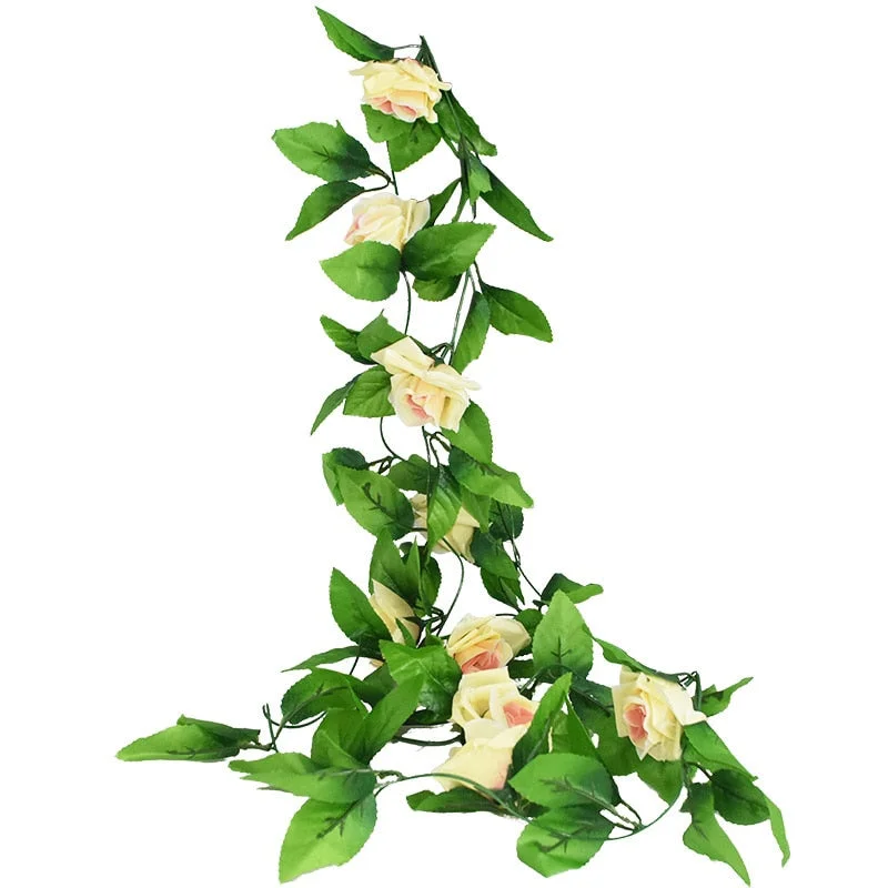 Silk Artificial Rose Vine Hanging Flowers For Wall Decoration Rattan Fake Plants Leaves Garland Romantic Wedding Home Decoration