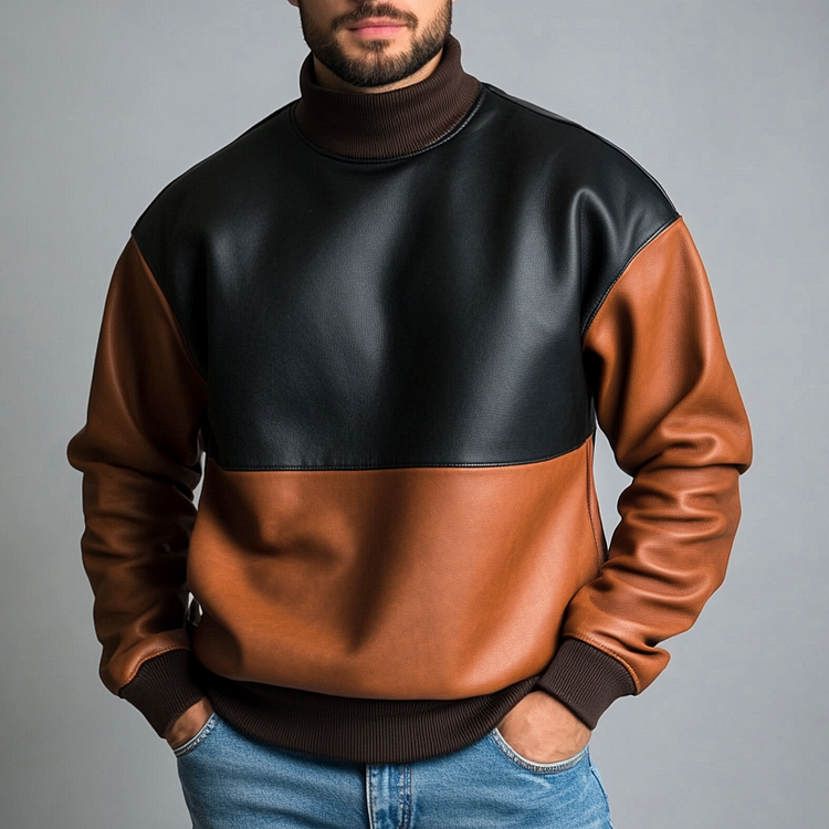 Men's PU Leather Sweatshirt-inspireuse