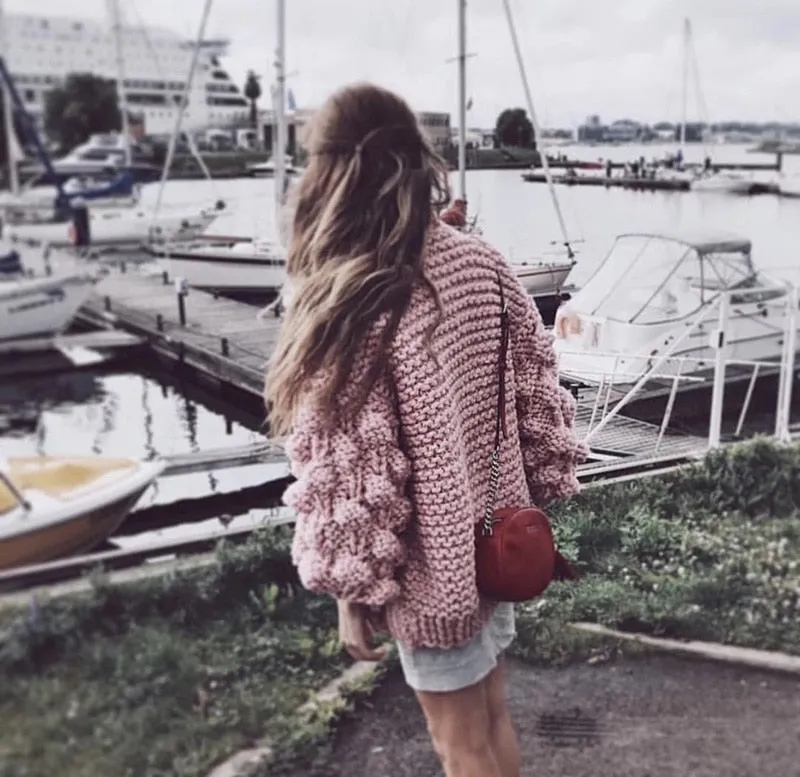 Fitshinling Bohemian Puff Sleeve Cardigan Sweater Women Knitwear Winter Coat 9 Colors Solid Slim Fashion Cardigans For Women