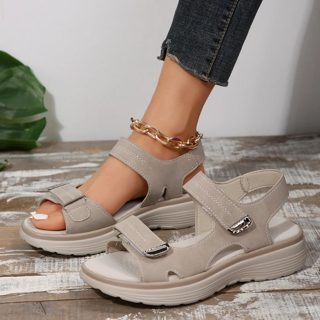 Yyvonne Large-Size Loose-Soled Sandals Women 2025 Summer New Slope And Flat-Bottomed Magic Beach Sandals