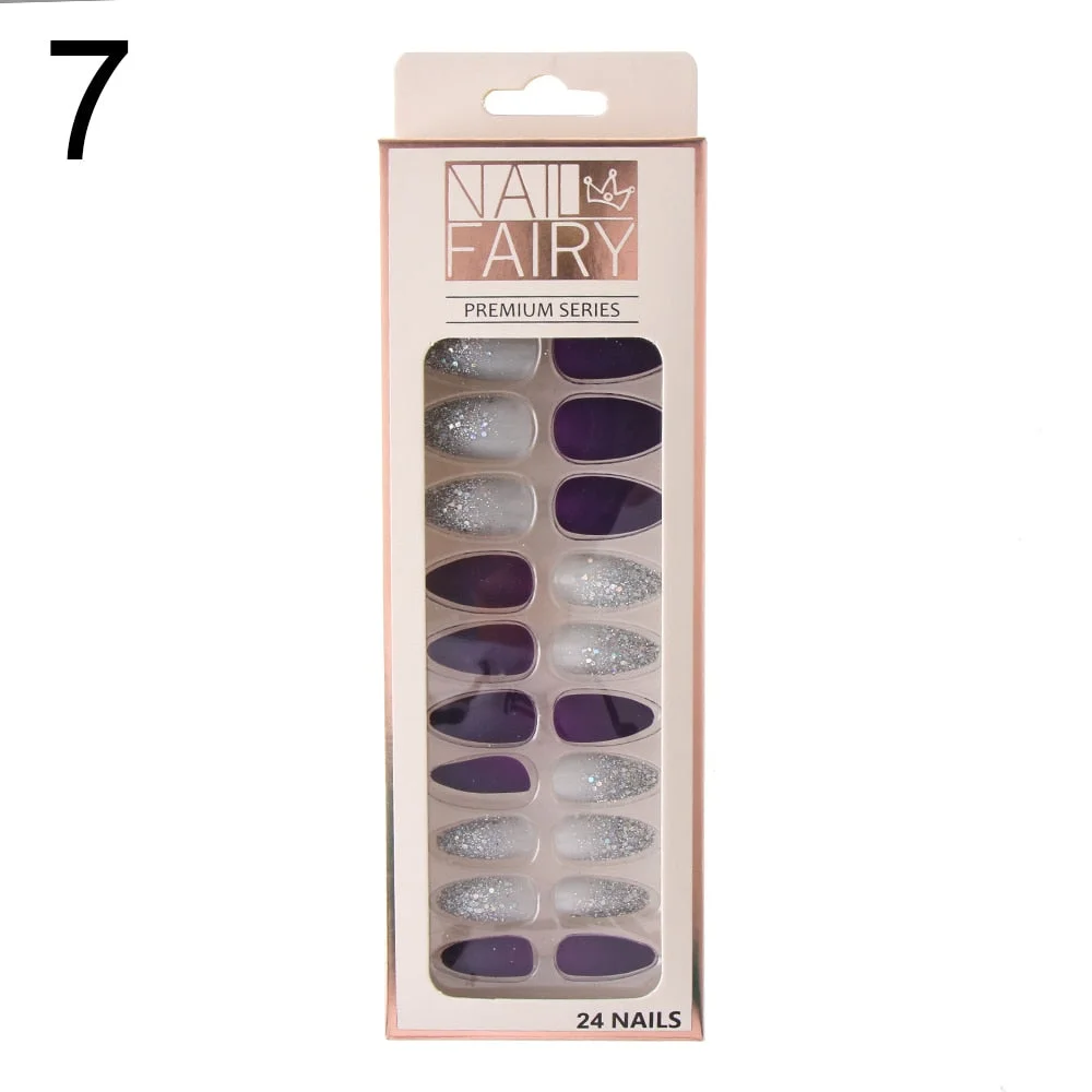 24/30Pcs/Set Reusable False Nail Tips Set Full Cover Shiny Matte Nail Tips With Designs Press On Nails Art Fake Extension Tips-Nail Inspo