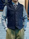 Men's Retro Lapel Gilet Suit Tweed Waistcoat Herringbone Vest