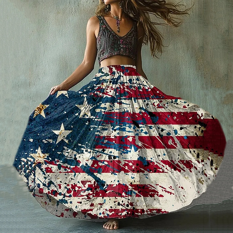 Women's Vintage Independence Day Flag Graffiti Skirt