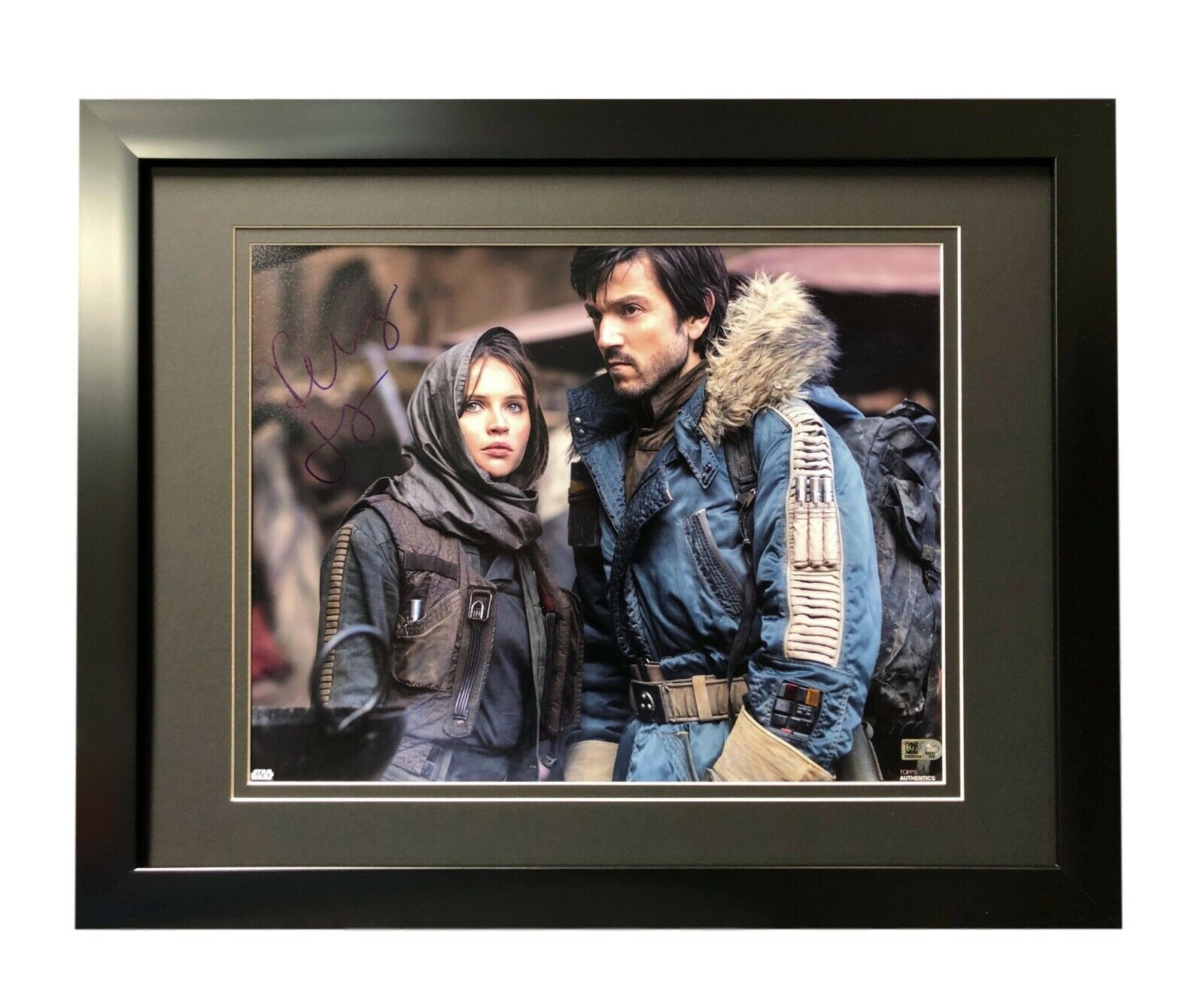 Felicity Jones Signed Star Wars Rogue One Jyn Erso 11x14 Photo Poster painting Framed Topps COA