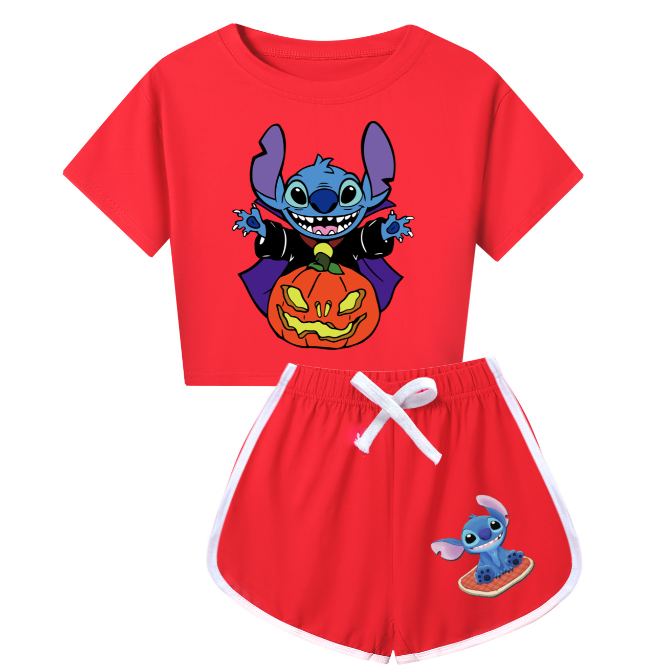 Halloween Stitch Kids Short Sleeve Tee & Shorts Set - Adorable Disney Style Outfit for Boys and Girls -Mayoulove