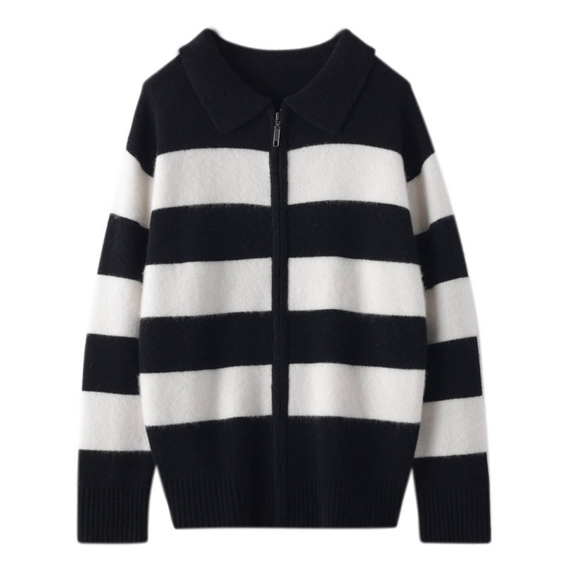 Chic Strips Women's Cashmere Cardigan REAL SILK LIFE