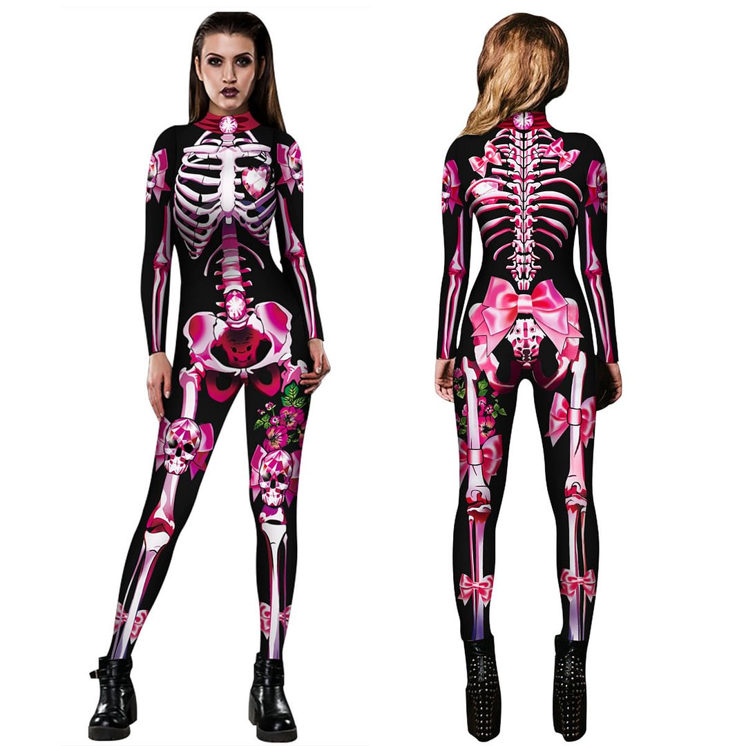 Psychedelic Skeleton Print Jumpsuit Women Halloween Cosplay Costume-Pajamasbuy